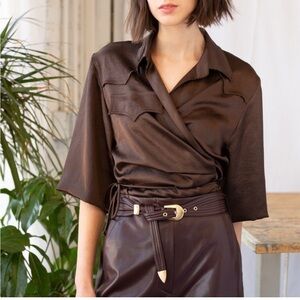 Banish Brown Satin Western Top